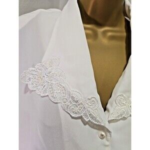 Vtg Delicate Ivory Lace Pearl Trim Beaded Chiffon Top Womens 16 Feminine Dainty